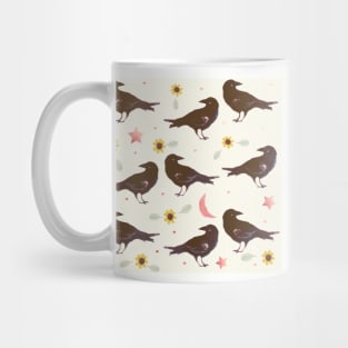 Flower, Crow, Moon and Stars Pattern Mug